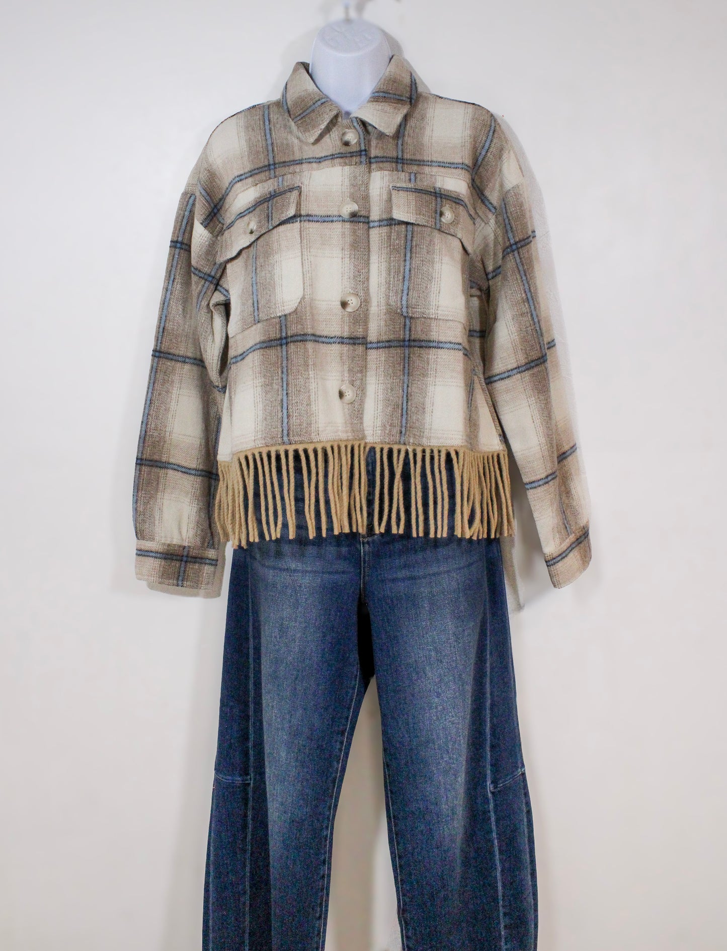 Tan Fringe Cropped Flannel