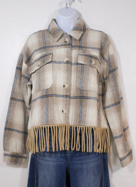 Tan Fringe Cropped Flannel