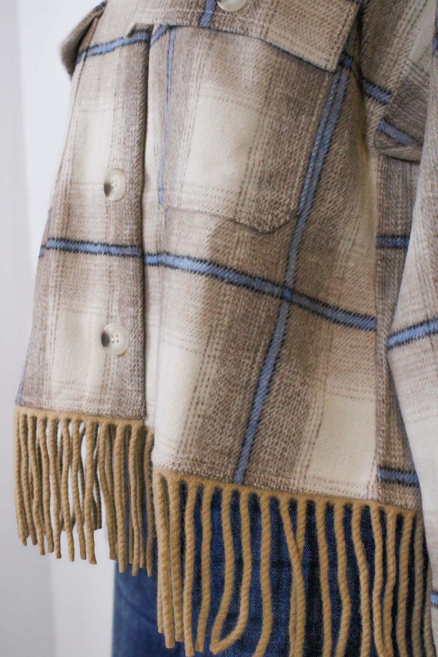 Tan Fringe Cropped Flannel